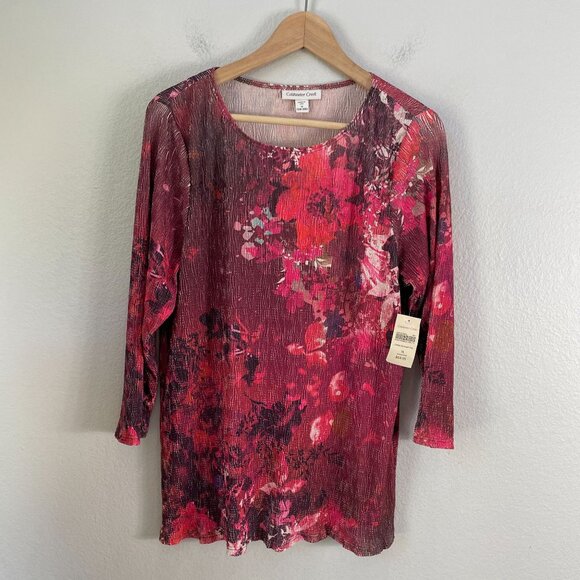 NEW COLDWATER CREEK Womens Plus 1X Crinkle Blossom Top Floral 3/4 Sleeve Shirt - Picture 7 of 10